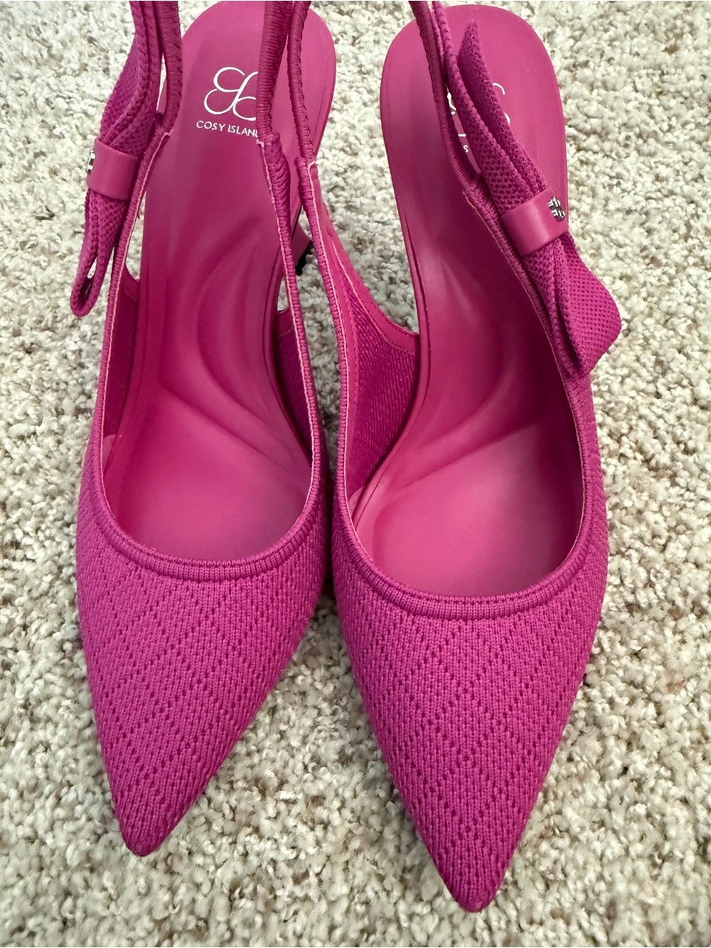Cosy Island Hot Pink Knit Pointed Toe Slingback Heels